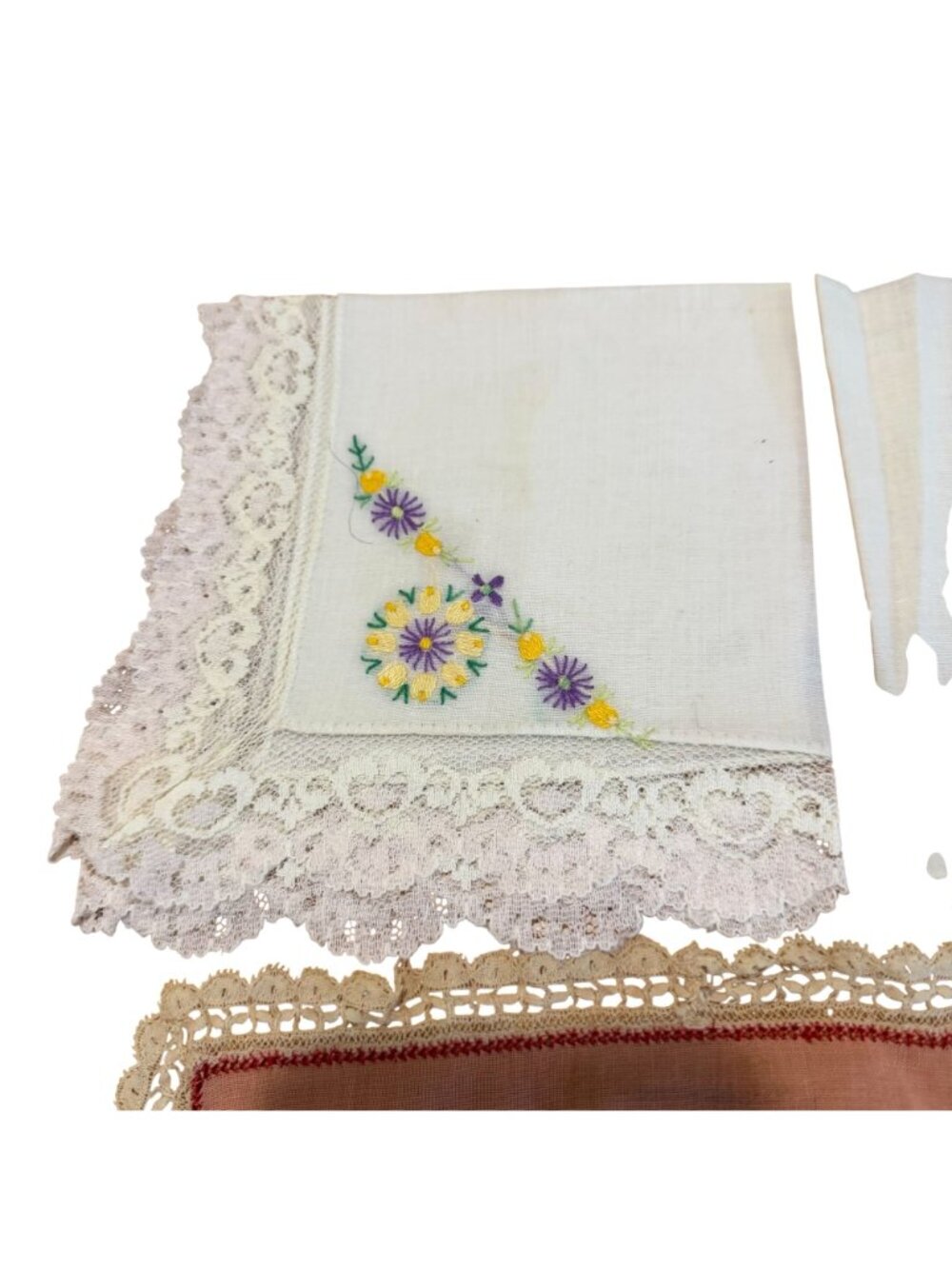 Set Of 5 Vintage Embroidered Cotton Handkerchiefs Floral Designs - Picture 10 of 10
